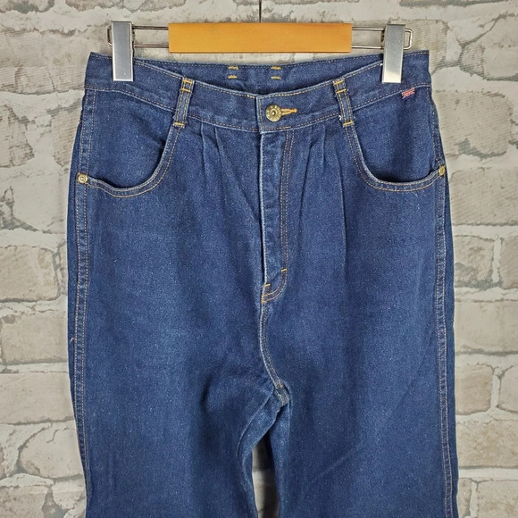 Vintage 80s Ribcage High Waist Jeans Pleated Waist  Taper Leg Cotton Size 12 - Picture 4 of 13